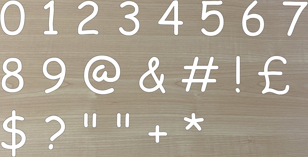Comic Sans Font Acrylic Letters, Numbers and Characters Laser Cut From 3mm White Uppercase