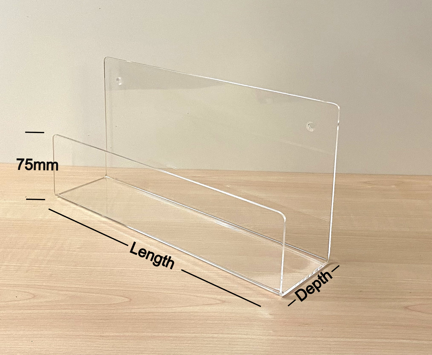 Wall Mounted Acrylic Shelf with Front Lip | Floating Display Rack for Retail Products, Books & Collectibles