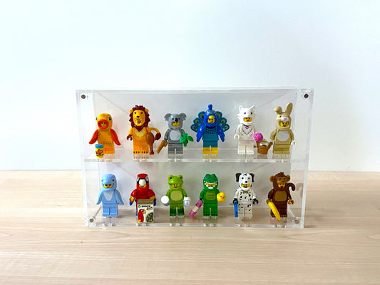 Acrylic LEGO minifigure display case with magnetic front