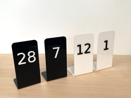 Double sided acrylic table number stand for restaurants and cafes